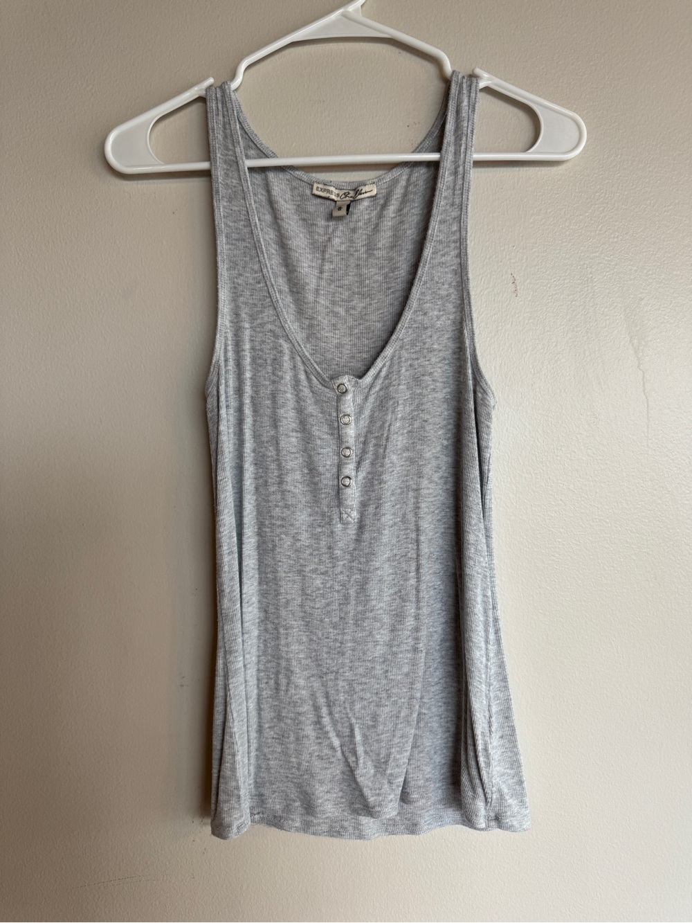 Express One Eleven Gray Ribbed Henley Tank Top Medium M